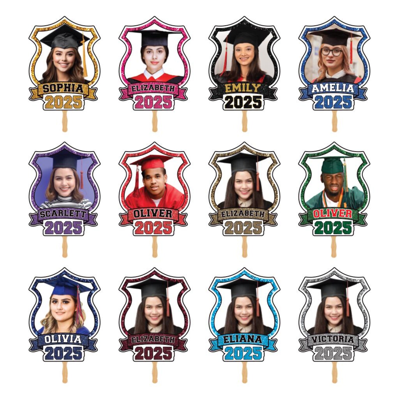 Grad Face Sticks Custom Face Fans With Wooden Handle, Graduation Head, Grad Face Fans ...