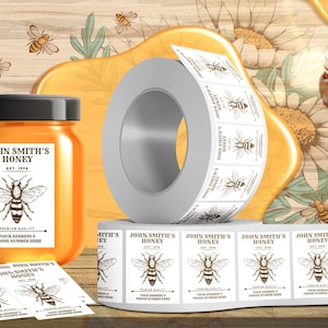 Personalized Honey Roll Labels, Custom Honey Product Stickers, Business Honey Labels for Mason, Honey Bee Favors, Honey Lid Stickers
