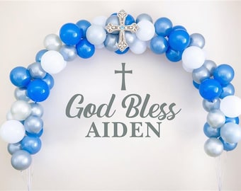 Personalized Name and Cross Wall Decal, Custom Baptism Vinyl Sticker, Name Decal for Balloon Arch, Baptism Party Backdrop Decoration