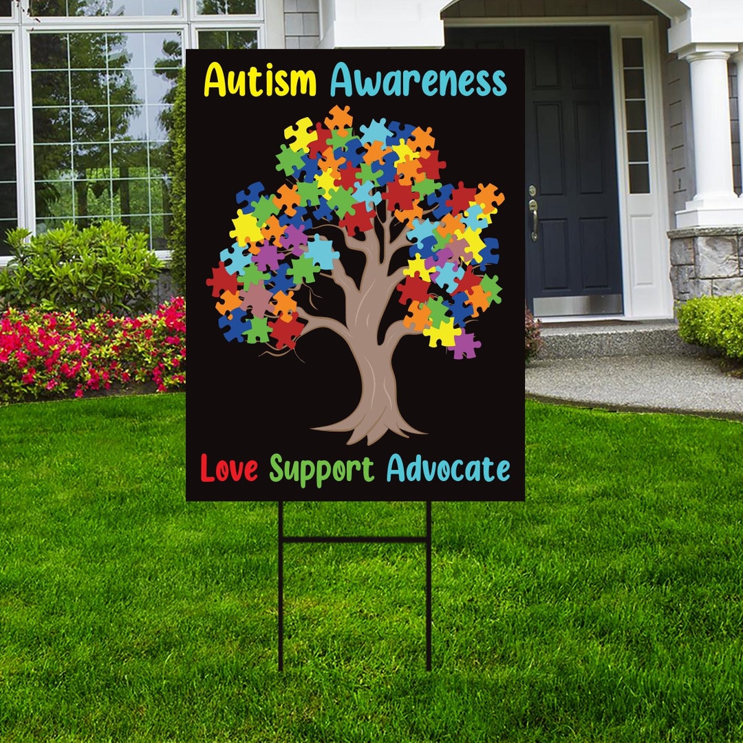 Autism Awareness Yard Sign Coroplast Love Needs No Words, Puzzle Piece