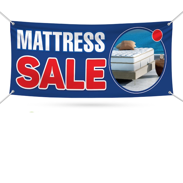 Mattress Sale Banner Sign - 13 Oz Heavy Duty Waterproof Mattress Sale Vinyl Banner for Business with Metal Grommets
