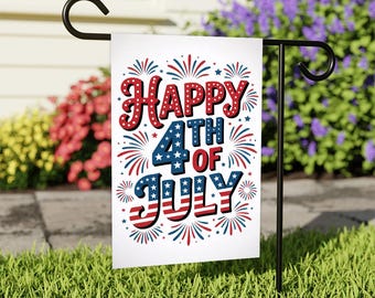 Happy 4th of July Garden Flag, Patriotic Yard Flag, American Flag Outdoor Decor, Independence Day Lawn Decoration, Red White Blue Flag