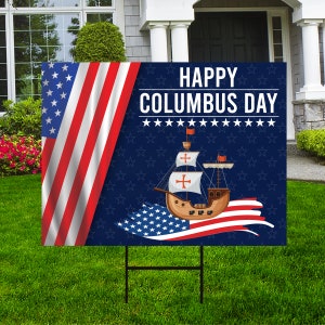 Décoration d'enseigne Columbus Day en Coroplast, Décoration d'intérieur pour Columbus Day, célébration en plein air Enseigne de jardin Happy Columbus Day avec piquet en H en métal