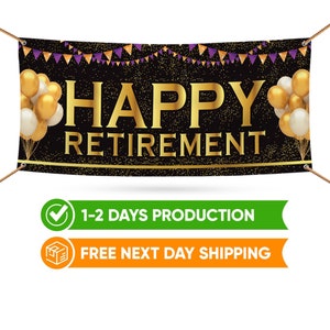 Happy Retirement Banner Sign - 13 oz Heavy Duty Waterproof Happy Retirement Decorations, Retirement Party Vinyl Banner With Metal Grommets