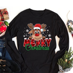 T-shirt à manches longues joyeux Noël, chemise à manches longues unisexe sapin de Noël, chemise de Noël pour enfants, chemise à carreaux Buffalo de Noël