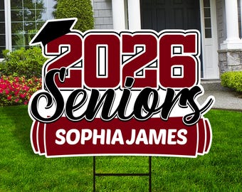 Plaque de jardin personnalisée pour seniors 2026 avec diplôme - Plaque de pelouse de remise des diplômes de la promotion 2026, Plaque de jardin personnalisée Diplôme 2026 avec piquet en H en métal