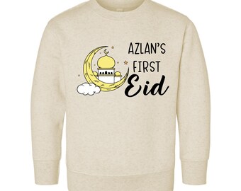 Custom My First Eid Toddler Sweatshirt, Personalized Baby Bodysuit, Baby Shirt, Islamic Baby Eid Gift, Muslim Eid Mubarak Outfit for 1st Eid
