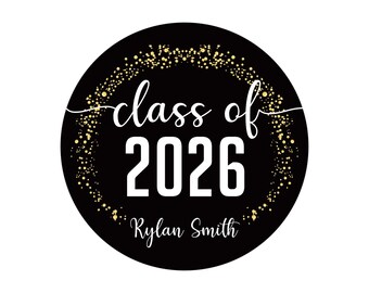 Personalized Graduation 2026 Stickers, Custom Class of 2026 Stickers, 2026 Graduation Labels, Round Graduation Party Favors, Gift Sticker