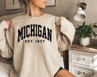 Michigan Sweatshirt, Vintage Michigan Sweatshirt, Michigan Established 1837 Sweater, Michigan State Shirt, Trendy Michigan Shirt For Gift