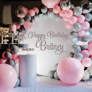 Personalized Happy Birthday Name Wall Decal, Happy Birthday Party Backdrop Custom Name Sticker, Vinyl Decal Happy Birthday for Balloon Arch