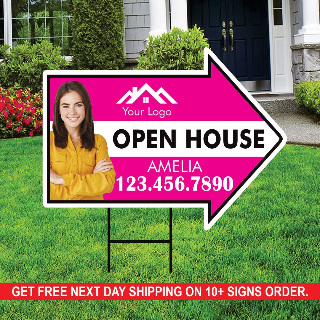 Custom Open House Arrow Yard Sign 18 X 24, 2 Sided Add Your Text, Logo