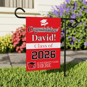 Personalized College Graduation Garden Flag, Double-Sided Custom School, University Logo, Class of 2026 Yard Sign, Graduate Celebration Flag