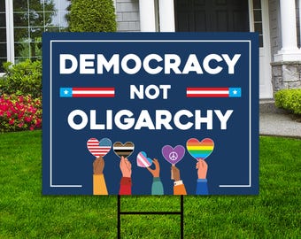 No Kings In America Yard Sign - Democracy Not Oligarchy Lawn Sign, Anti-Trump, Resist Racism, Resist Fascism Yard Sign with Metal H-Stake