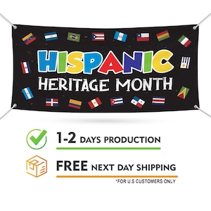 Hispanic Month Banner Sign - 13 Oz Hispanic History Month Mexican Latin Spanish Heritage, Hispanic Heritage Vinyl Banner with Metal Grommets