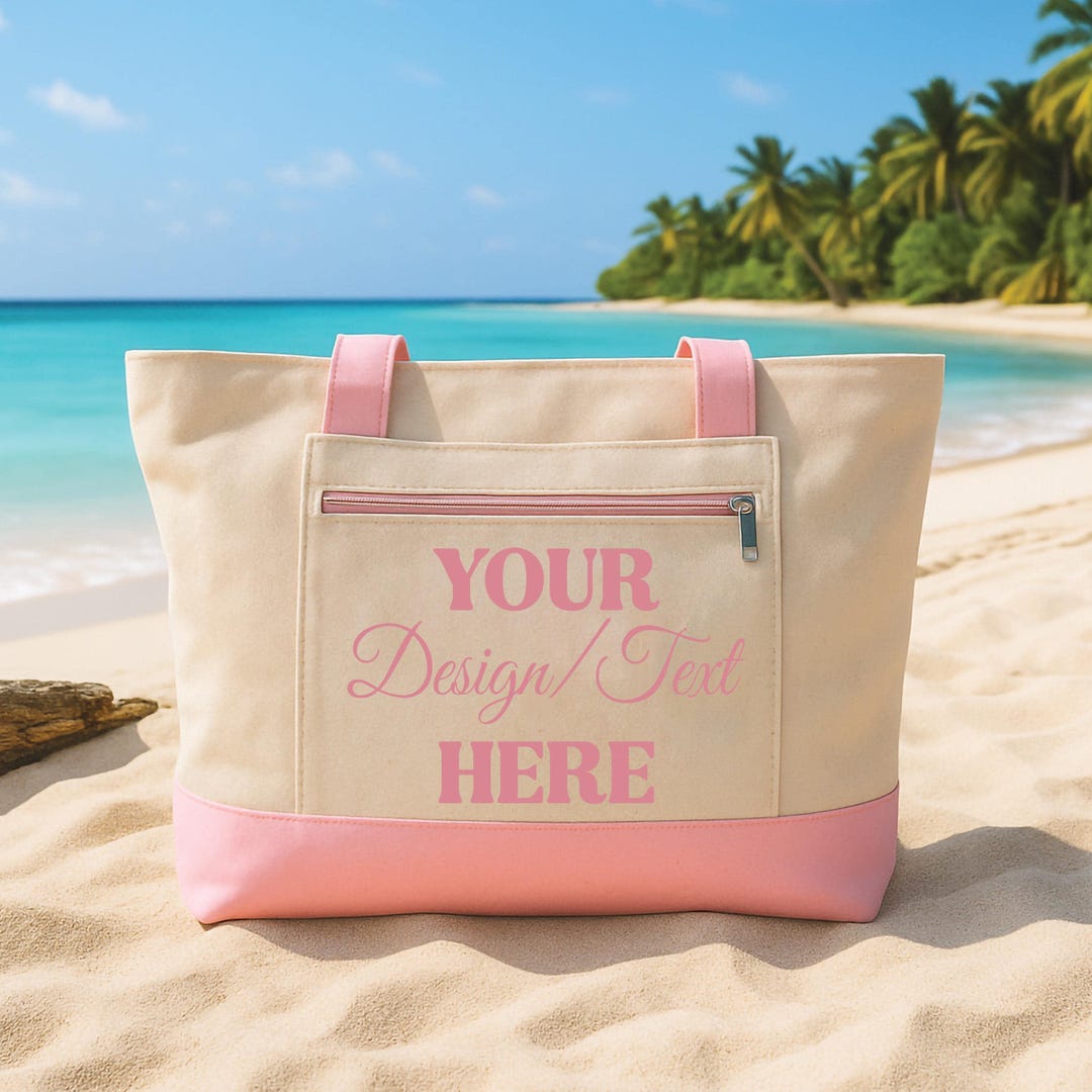 Custom Tote Bag With Zipper, Personalized Text Photo Logo Canvas Beach ...
