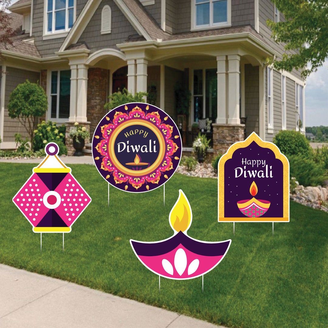 Happy Diwali Yard Sign Party Cutouts Coroplast Indian Diwali Etsy