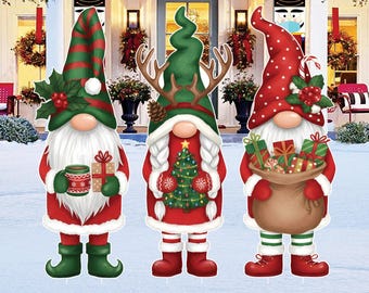 Letreros de gnomo navideño para jardín, decoraciones navideñas para exteriores con estacas, decoración de gnomo de Papá Noel para caminos de jardín, decoración para fiesta de Nochebuena en el patio