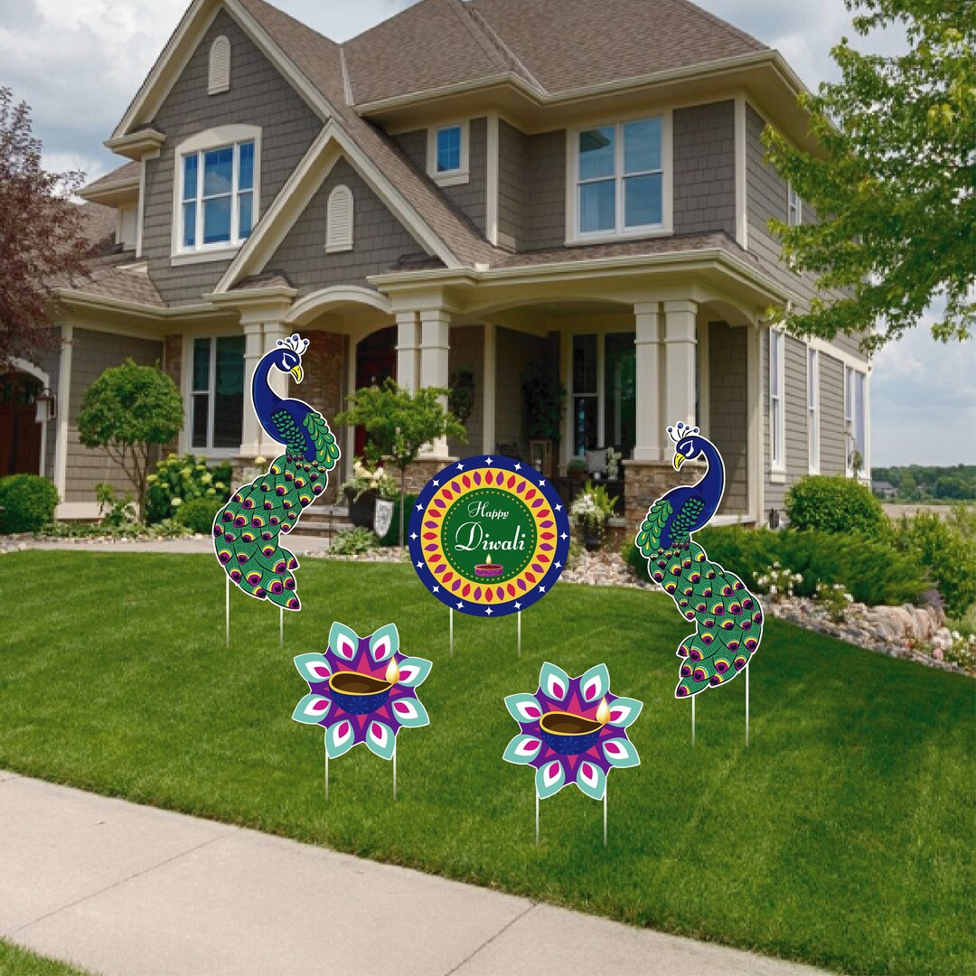 Peacock Happy Diwali Yard Sign Party Cutouts, Coroplast Indian Diwali