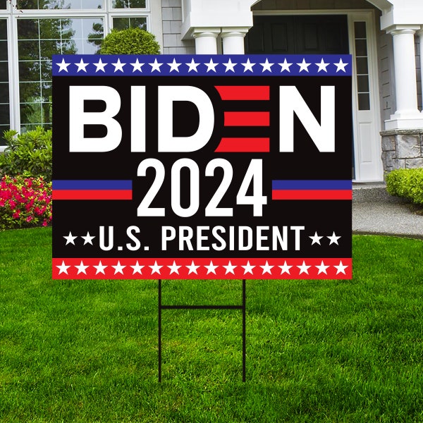 Biden 2024 Yard Sign, Coroplast Biden Sign Joe Biden President Election 2024 Lawn Sign Biden for President 2024 Yard Sign with Metal H-Stake