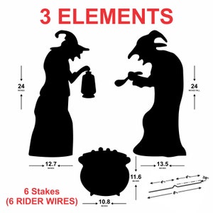 Black Witches Silhouette Yard Sign Cutouts, Halloween Decorations Outdoor Props, 2 Witches, 1 Black Cauldron Yard Cutouts With Metal Stakes image 4