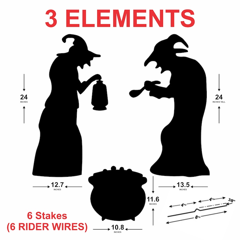 Black Witches Silhouette Yard Sign Cutouts, Halloween Decorations Outdoor Props, 2 Witches, 1 Black Cauldron Yard Cutouts With Metal Stakes image 4