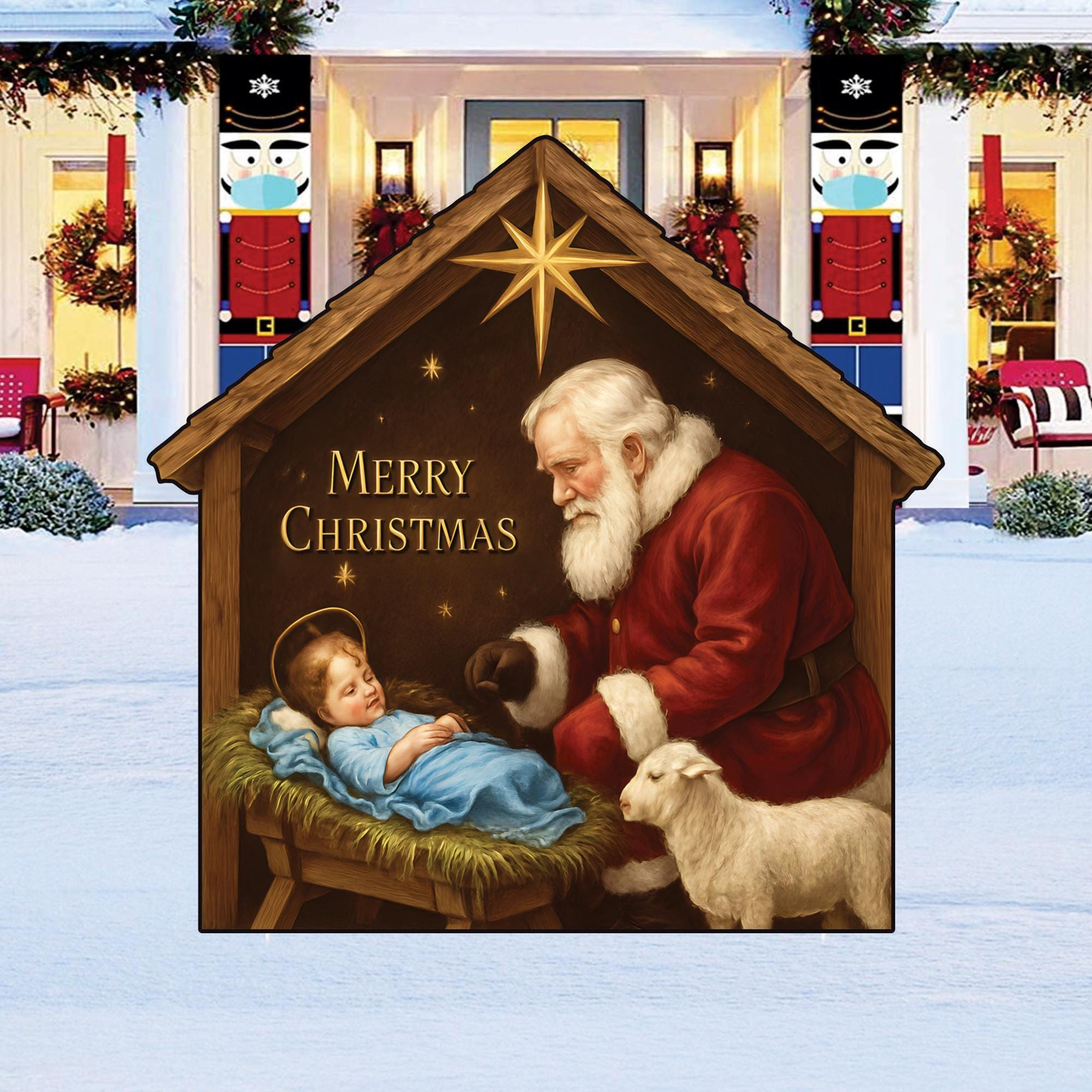 27 Christmas Yard Decorations for a Winter Wonderland Look 15 Santa Nativity Yard Sign, Religious Christmas Lawn Decoration with…