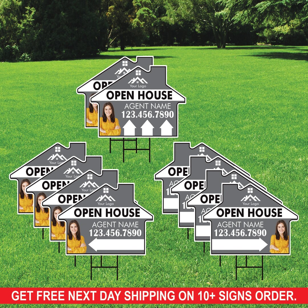 10 Pack Custom Open House Arrow Yard Sign 18 X 24, 2 Sided Add Your