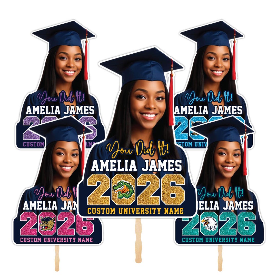 Grad Face Sticks Custom Face Fans With Wooden Handle, Graduation Head, Grad Face Fans ...