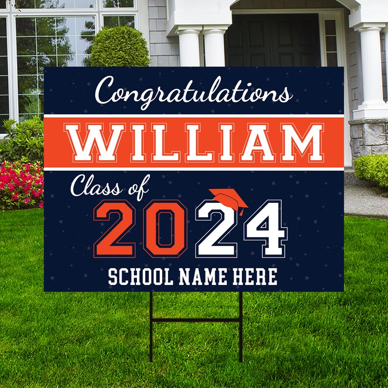 Personalized Graduation Senior Yard Sign 2024, Senior Grad Sign, Class of 2024, Custom Graduation 2024 Yard Sign with Metal H-Stake image 4