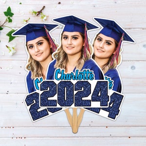 Custom Face Fans With Wooden Handle, Graduation Head, Grad Face Fans, Class of 2024 Head Fans, Graduation Faces on a Stick