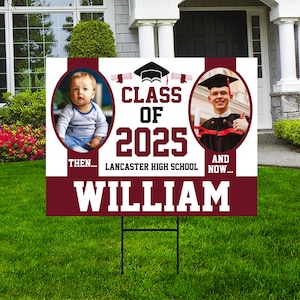 Plaque de jardin personnalisée pour l&#39;obtention du diplôme 2025 avec photo - Plaque de remise des diplômes 2025, promotion 2025 personnalisée avec piquet en H en métal