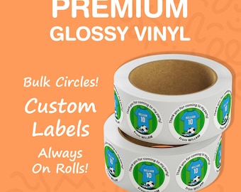Labels on Roll, Premium Gloss Waterproof Labels, Bulk Custom Sticker Labels, Your Design Logo, Personalized Free Proof Before Printing