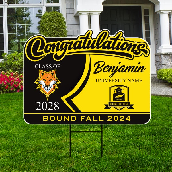 Personalized College Bound Future Yard Sign, College Logo Sign, Custom Graduate College University Bound Future Yard Sign with Metal H-Stake