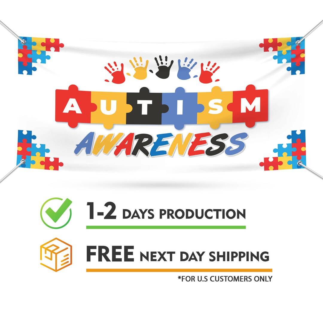 Autism Awareness Banner Sign - 13 Oz Love Needs No Words, Puzzle Piece ...