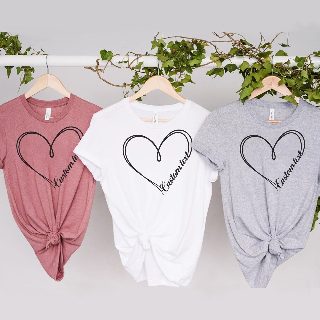 Custom Text Heart T-shirt for Men, Personalized Women V Neck