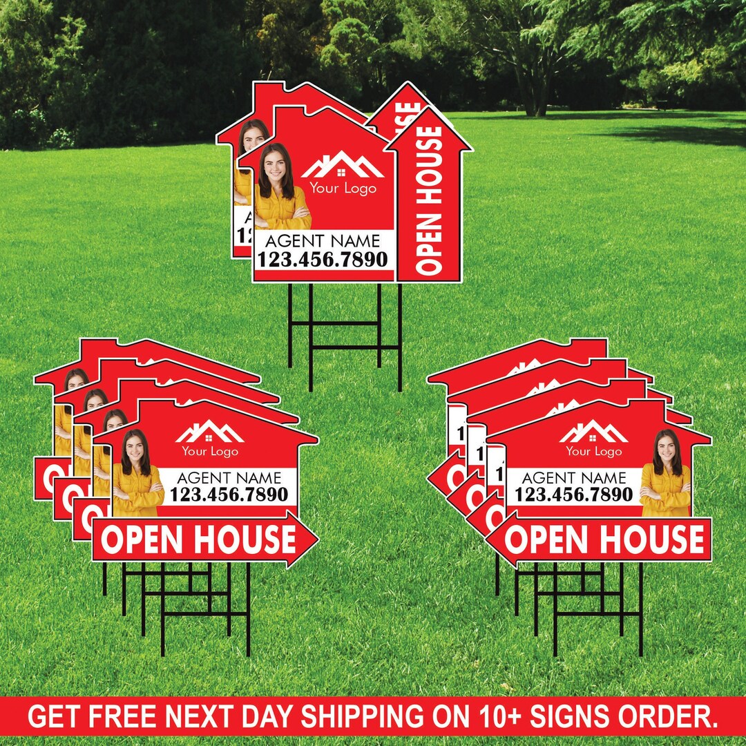 10 Pack Custom Open House Arrow Yard Sign 18 X 24, 2 Sided Add Your