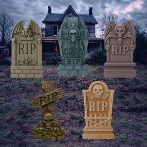 Halloween RIP Tombstone Yard Signs with Stakes, Outdoor Graveyard Decorations for Lawn or Cemetery, Scary Halloween Party Yard Décor