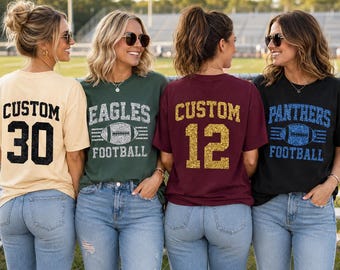 Personalized Glitter Football Mom Shirt, Custom Team Name Tee, Jersey Number Game Day Top, Front Back Football Shirt, Sports Mom Gift