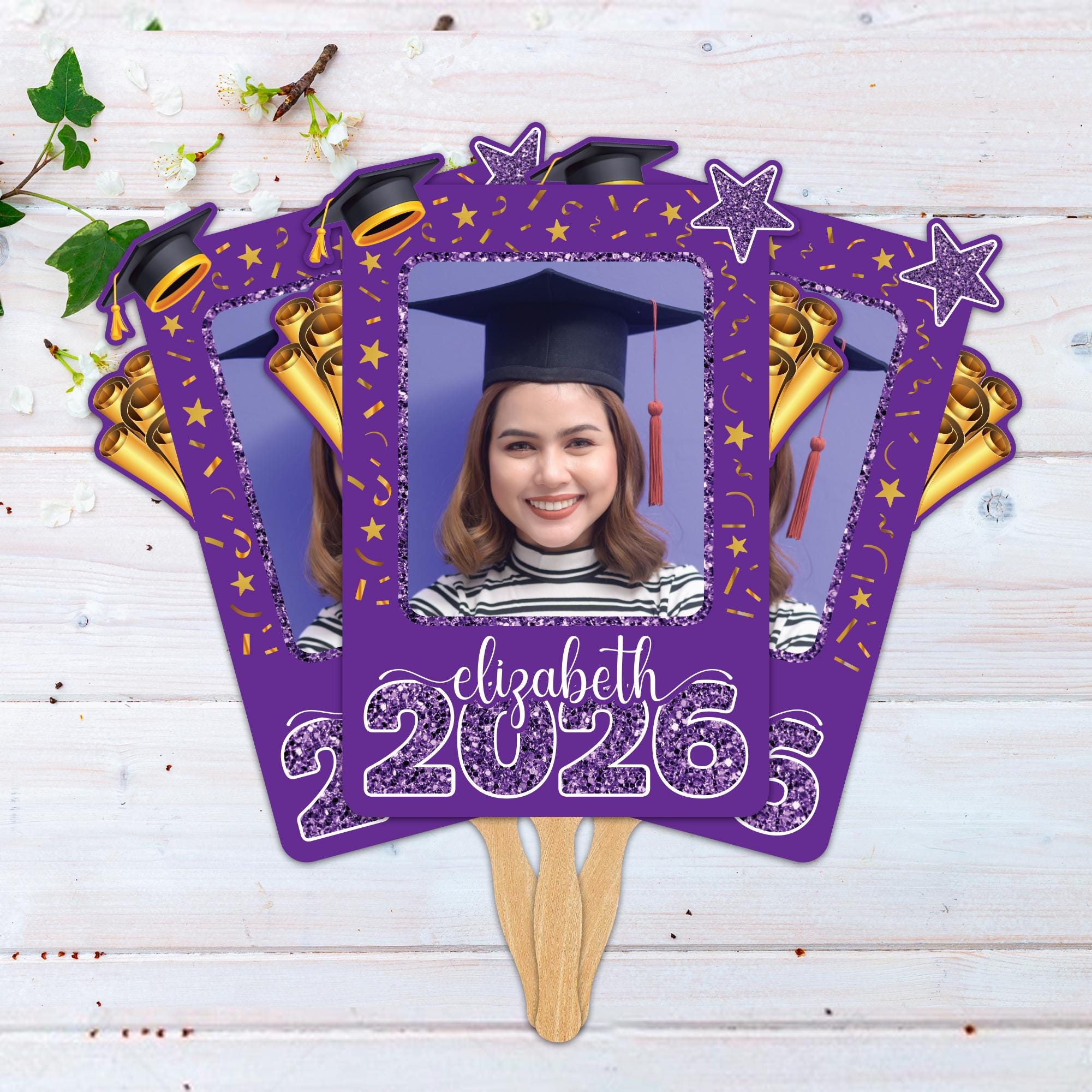 Grad Face Sticks Custom Face Fans With Wooden Handle, Graduation Head, Grad Face Fans ...