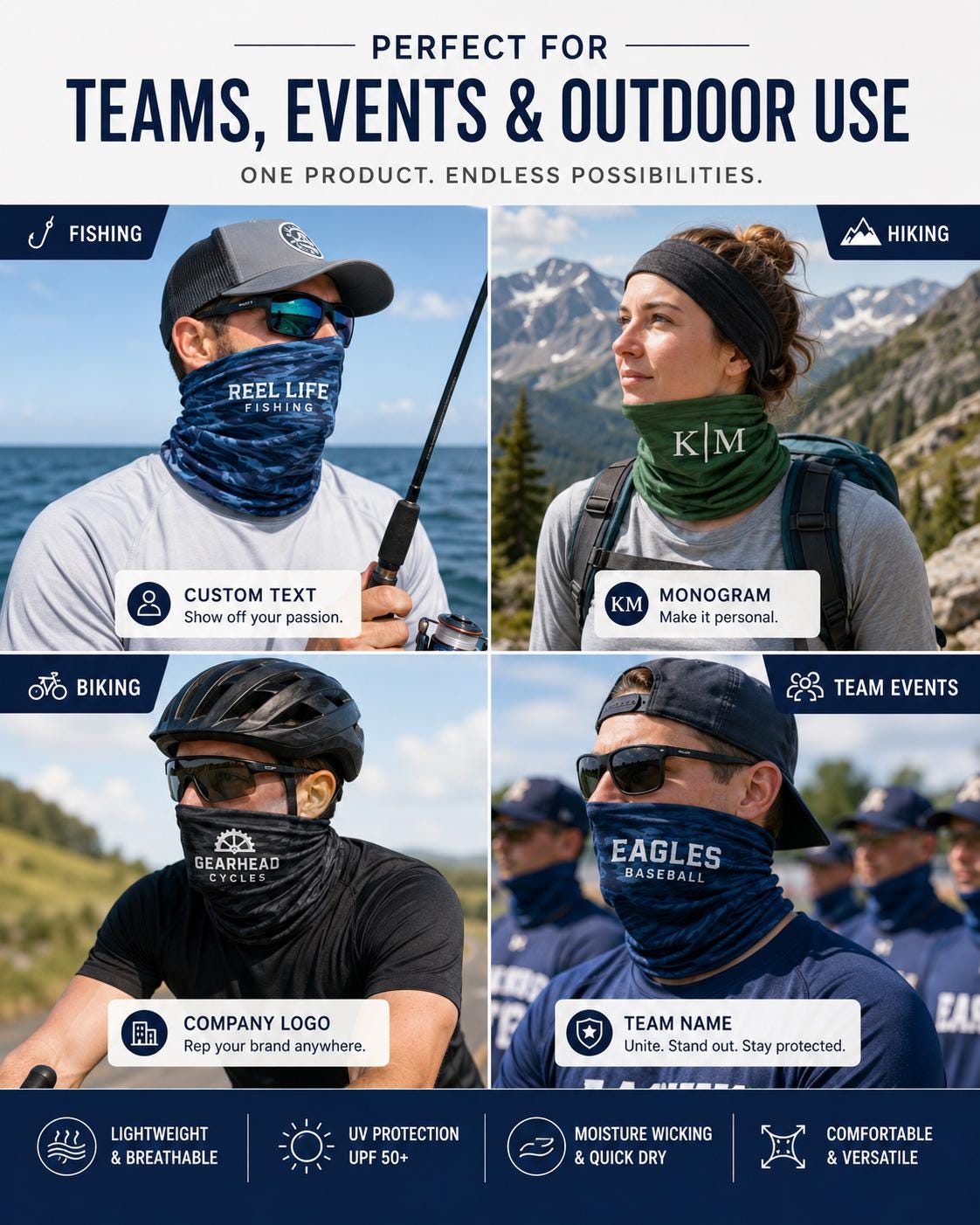 Custom Logo Neck Gaiter, Personalized Text Sun Gaiter, Printed Outdoor ...