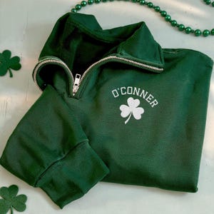 Sweat-shirt zippé personnalisé pour la Saint-Patrick, pull trèfle irlandais, chemise zippée porte-bonheur personnalisée trèfle à quatre feuilles