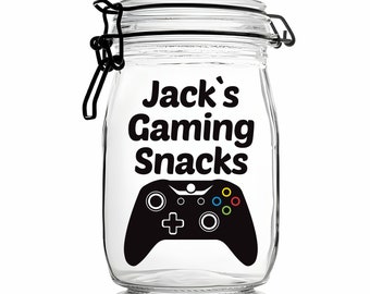 Custom Gaming Snacks Jar Sticker - Personalized Gaming Lover Vinyl Sticker, Gamer Stickers, Custom Name Stickers, Gaming Gift Sticker Decals