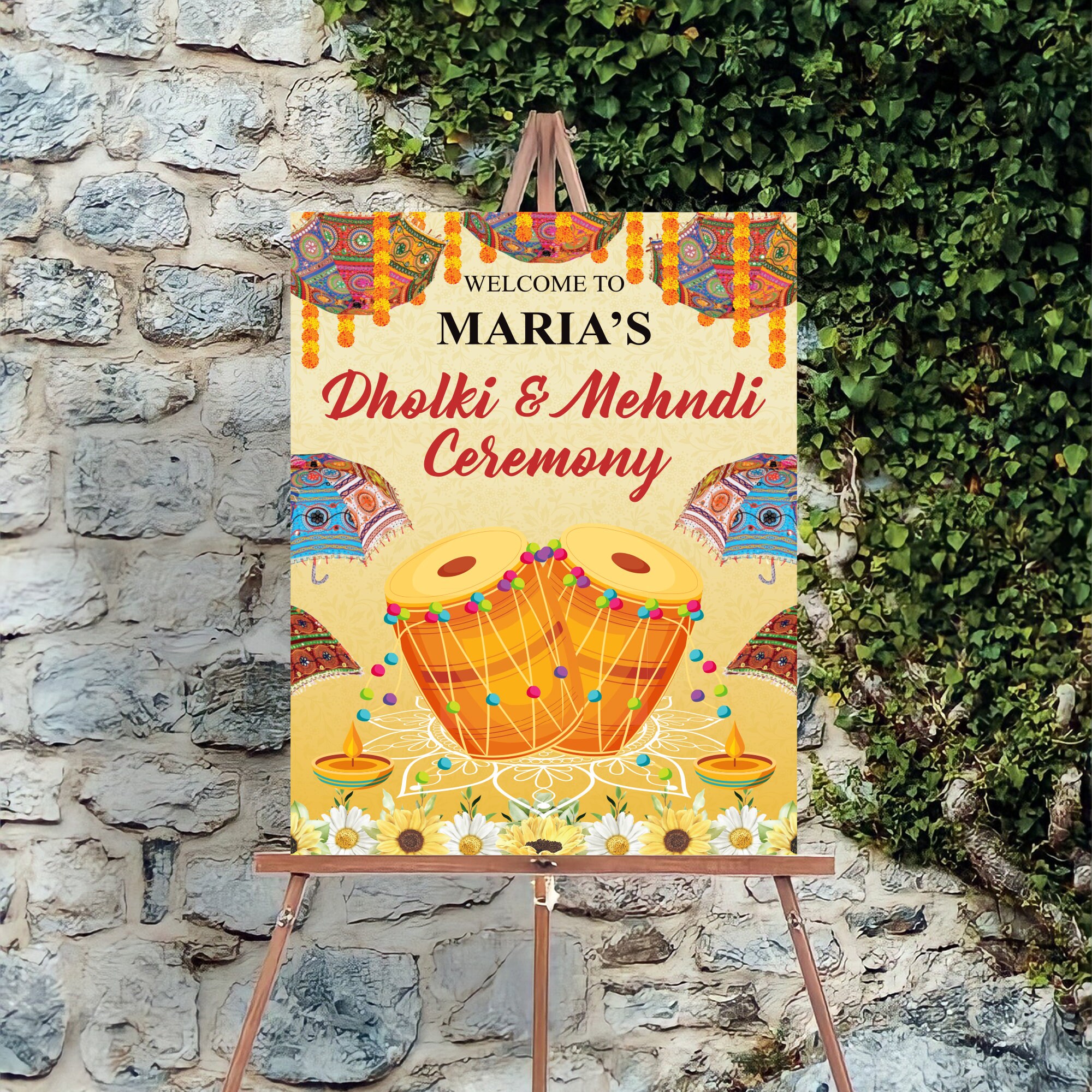 Custom Dholki Mehndi Foam Board Poster Sign Mehndi Decor Etsy