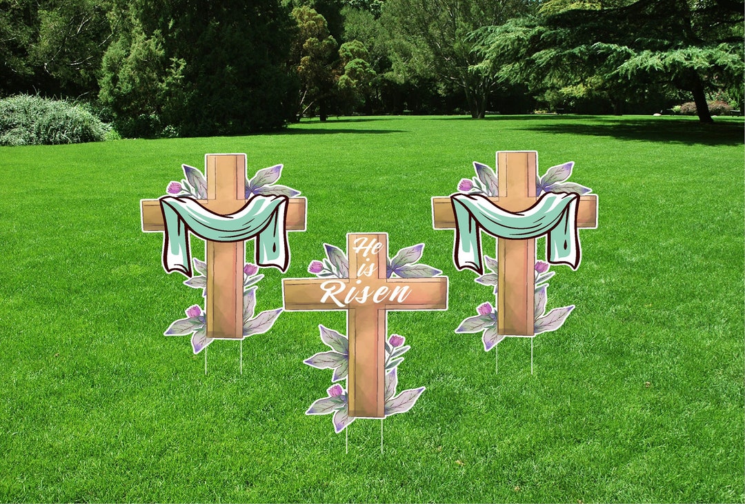 Happy Easter Yard Sign Cutout Easter Cross Yard Decorations for Happy