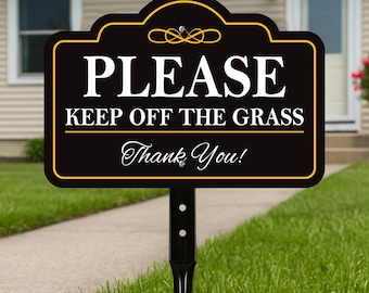 Please Keep Off The Grass Yard Sign with 16" Stake, Rust-Free Aluminum Stay Off Grass Warning Sign, Outdoor Landscape Protection Lawn Sign