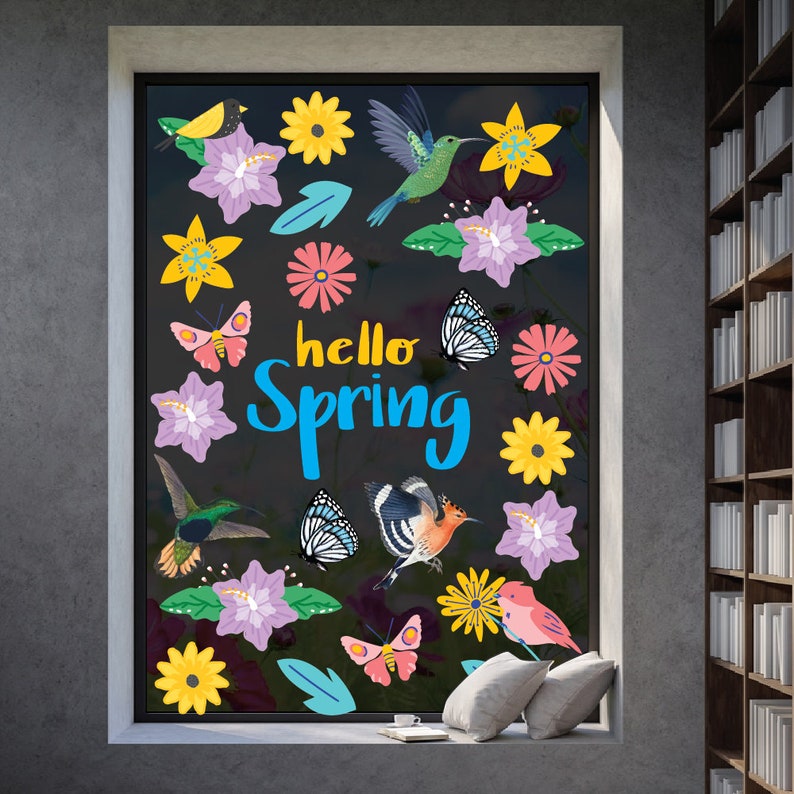 Hello Spring Hummingbird Hello Spring Decorations Window Cling Vinyl Stickers Hummingbirds ...