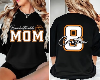 Chemise maman de basket-ball personnalisée, Chemise avec nom et numéro personnalisés, T-shirt esprit d'équipe, Chemise maman de basket-ball, Chemise maman sportive, Devant et dos