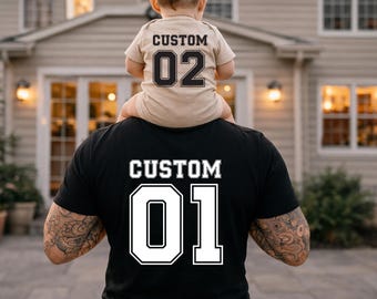 Custom Dad and Baby Jersey Shirt, Matching Father Son Shirt, Personalized Family Tee, Dad Baby Outfit Shirt, Unisex Custom Jersey Shirt
