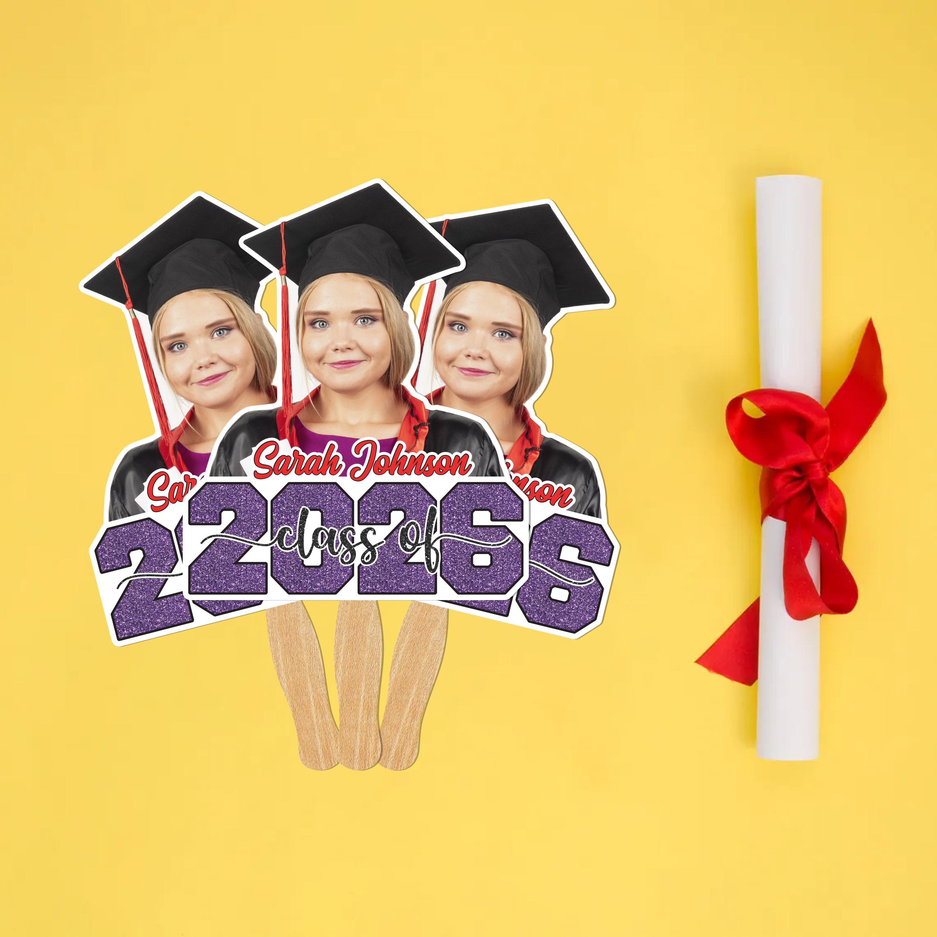 Grad Face Sticks Custom Face Fans With Wooden Handle, Graduation Head, Grad Face Fans ...
