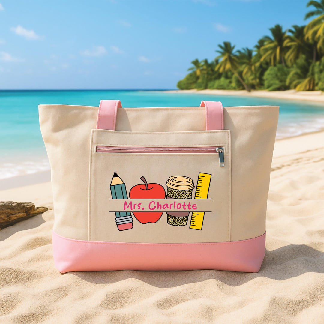 Personalized Teacher Tote Bag With Zipper, Custom Educator Name Canvas ...